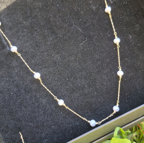 14K Gold Freshwater Pearl Chain Necklace - Picture 4 of 4